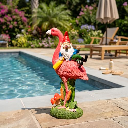 Middle Finger Gnome Riding Flamingo 13in