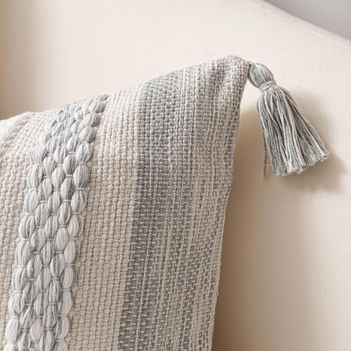 Gray Boho Decorative Throw Pillow Cover 22x22 Square Farmhouse Accent Cushion for Couch Sofa Livingroom Bedroom Pillowcase Modern Home Décor