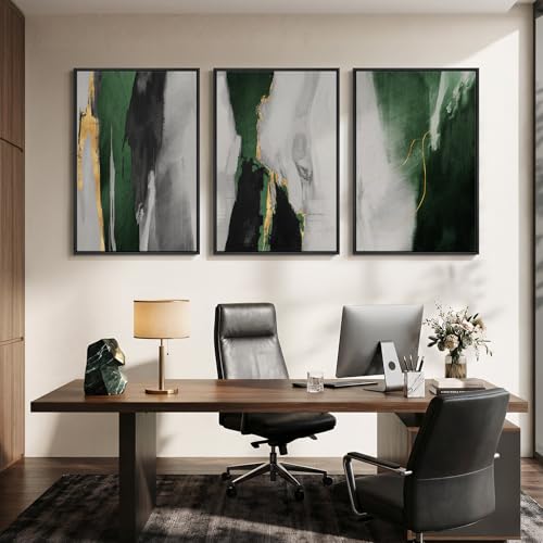 Large Framed Green Abstract Wall Art for Living Room (3 Count)