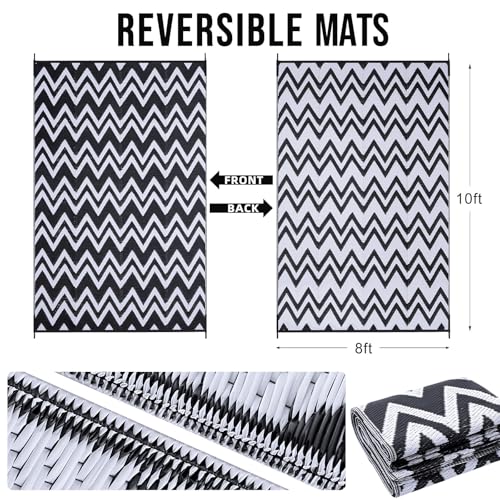Outdoor Rug 8x10 ft Waterproof Reversible Chevron Mat