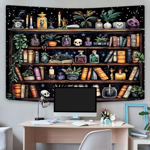 Bookshelf Tapestry Magical Library Witchy Tapestries