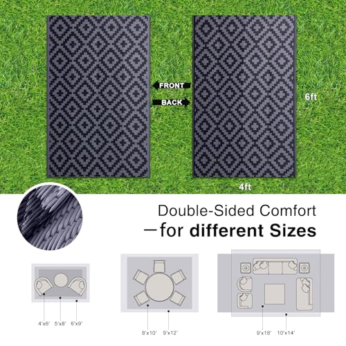Outdoor Rug 4x6 ft Waterproof Reversible Mat