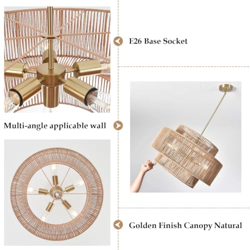 6 Light Boho Rattan Chandelier Light Fixture