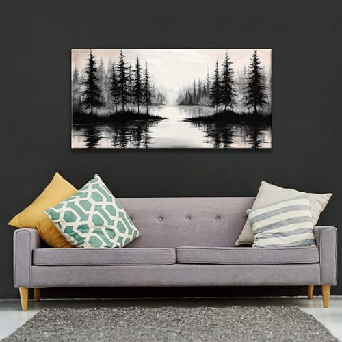 Black Wall Art For Living Room Canvas Art Wall Decor Print 24 X 48 In