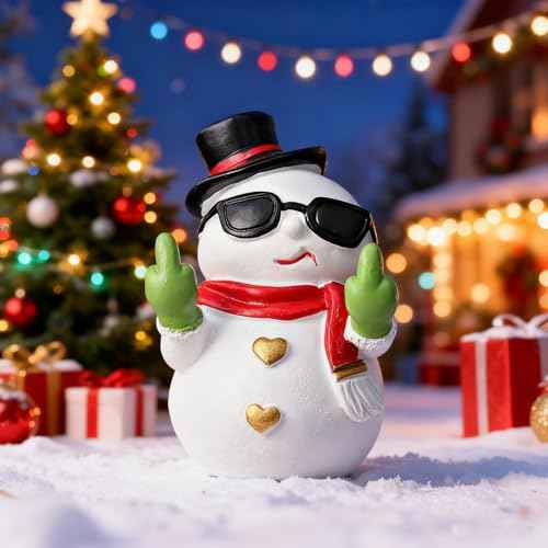 Snowman Figurines Christmas Artificial Stone Decor Cute Finger Statue Decorations Cool Funny Snowman Tabletop Ornaments Winter Xmas Porch Office Desk Decor Supplies