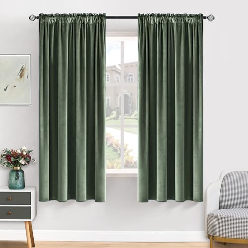 Sage Green Blackout Velvet Curtains Drapes 63 Inch Long 52"x63" (2 Count)