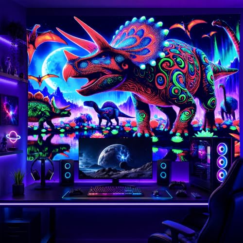 Blacklight Tapestry Dinosaur Dino Bedroom Decor 78 x 59 Inch