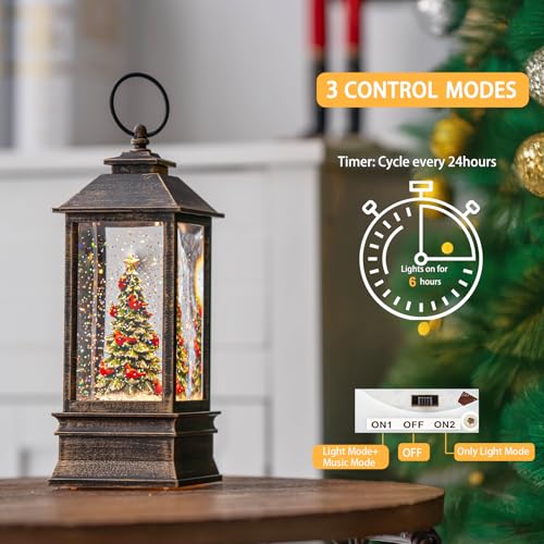 10'' Lighted Christmas Tree Cardinal Music Snow Globe Water Lantern with Swirling Glitter Decoration for Christmas Home