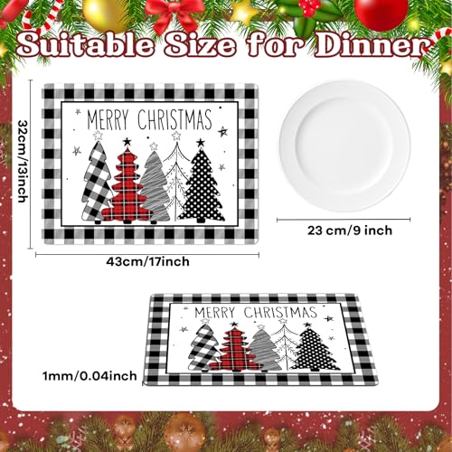Christmas Placemats Set of 6 Xmas Trees Plastic Table Mat 17×13×0.04in (6 Count)