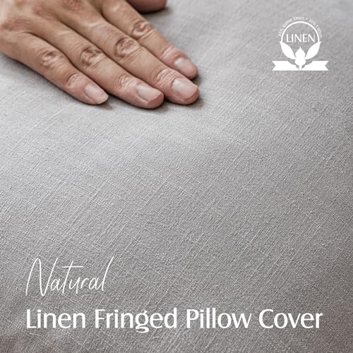 Decorative Linen Fringe Throw Pillow Covers 18×18 Light Gray (2 Count)