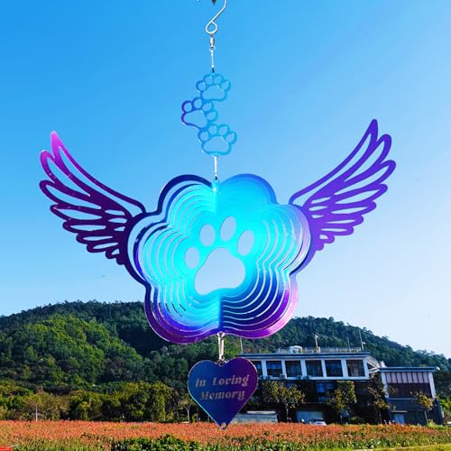 Dog Cat Paw Print Sympathy Gifts Stainless Steel Pet Memorial Wind Spinners