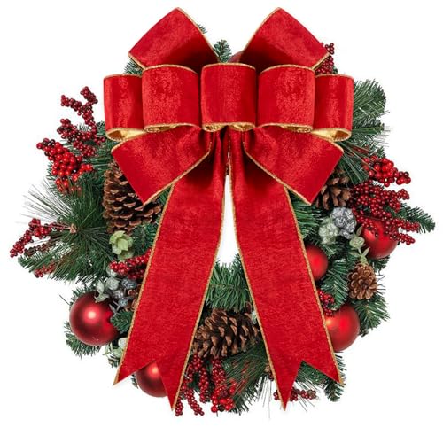 2pcs Large Christmas Bows Velvet Red Bows Holiday Red Christmas Bows Decorations for Wreath Velvet Bows Decor for Christmas Tree Topper