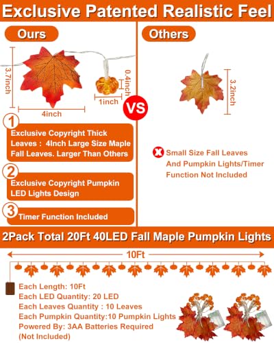 Timer 2 Pack Fall Decor Fall Garland with Pumpkin Lights Battery Operated (20 Foot)