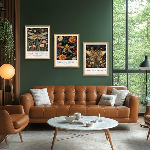Wood Framed Morris Dragonfly Floral Wall Art Set of 3 (3 Count)