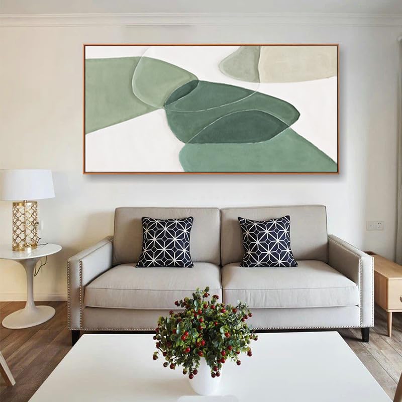 Abstract Canvas Wall Art Color Block Line Art Prints Green and white geometric color block line art Painting Framed Modern Artwork Decor for Living Room Bedroom Kitchen 24x48 inch