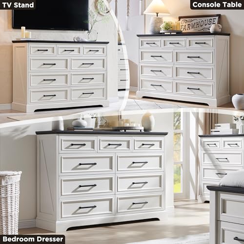 52" Wide Farmhouse 9 Drawer Dresser for Bedroom