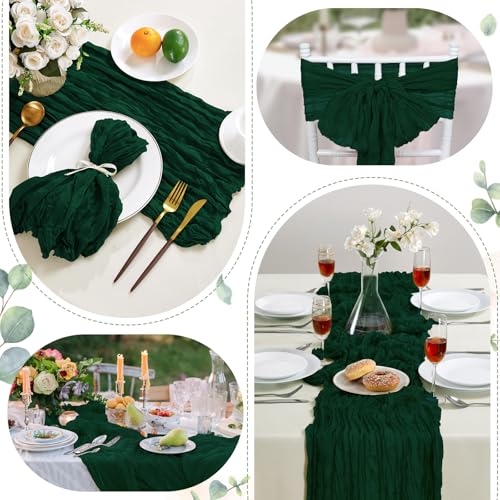 6 Pack Emerald Green Cheesecloth Table Runner 35×120 Inch Boho Home Decor (175.2 Sq Ft)