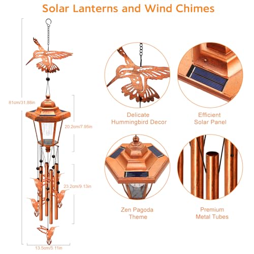 Hummingbird Solar Wind Chimes for Outside (2 Count)