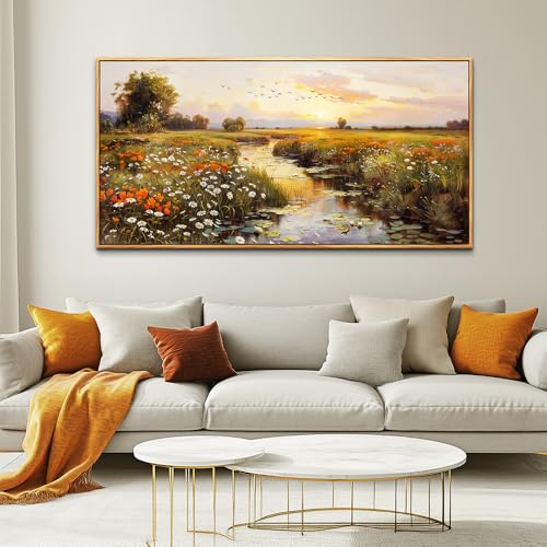 Large Canvas Wall Art For Living Room Wall Decor For Bedroom Watercolour Painting Office Decoration Countryside Sunrise Scenery Wall Picture Home Decor Ready To Hang 30x60 In Wood Framed