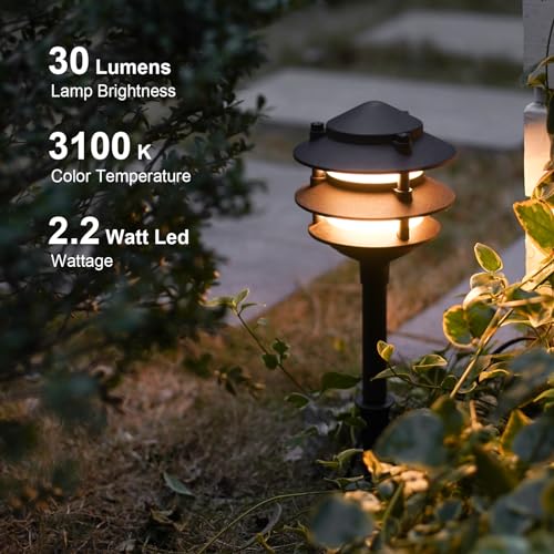 Landscape Lighting 8PK Pathway Lights Low Voltage 2.2 Watt LED 12V AC Landscape Lights 30 Lumen Warm White with Cable Connectors Metal Stakes 9122 (8 Count)