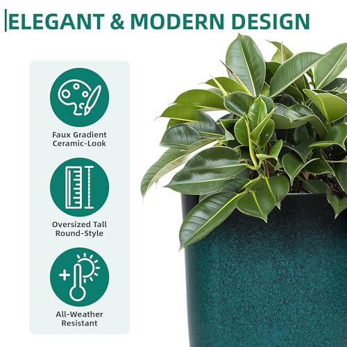 Autodaya 23.8" Tall Outdoor Planters Set of 2 Flower Pot for Outdoor Plants (2 Count)