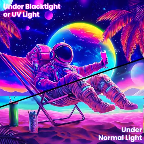 Blacklight Space Astronaut Tapestry UV Reactive Galaxy Planet Glow in Dark Tapestries Black Light Poster Neon Wall Hanging Art for bedroom Living Room