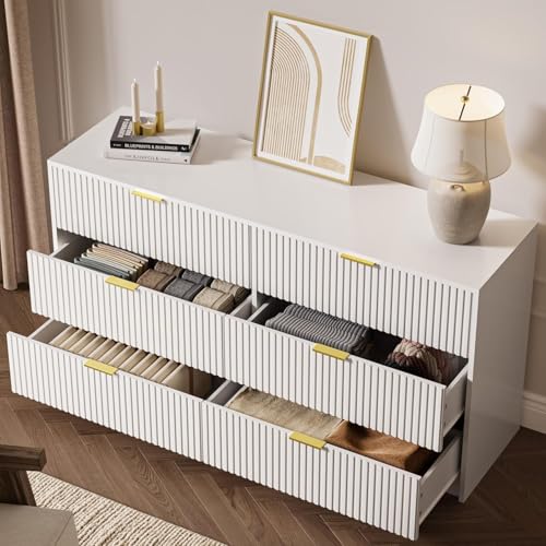 White 6 Drawer Dresser for Bedroom