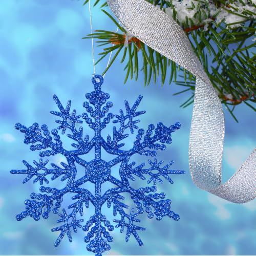 36pcs Christmas Navy Blue Snowflake Ornaments Plastic Glitter Snow Flakes Ornaments for Winter Christmas Tree Decorations Size Varies Craft Snowflakes (36 Count)