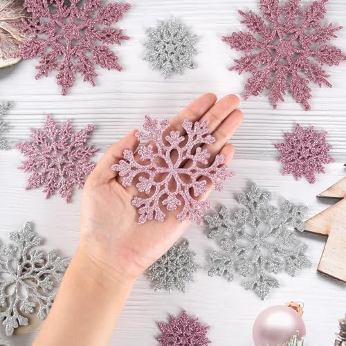 36pcs Pink Silver Christmas Snowflake Ornaments (36 Count)