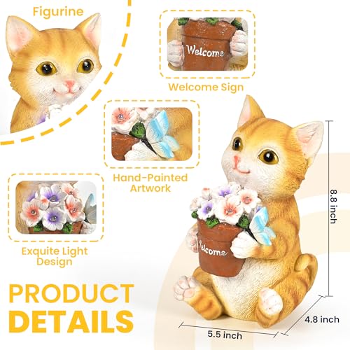 Solar Garden Decor Flower Pot Cat Statues Outdoor