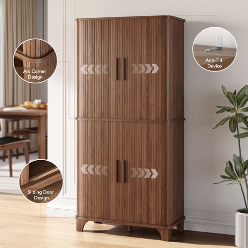 69" Tall Kitchen Pantry Storage Cabinet with Sliding Door