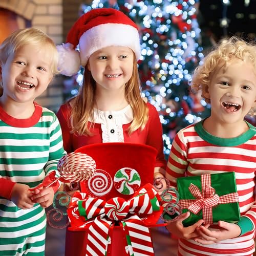 Candy Canes Christmas Tree Topper Red Hat Bow Xmas Decoration