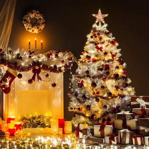 11.8’’ Christmas Tree Topper Rose Gold Star Treetop Toppers with 20 Lights