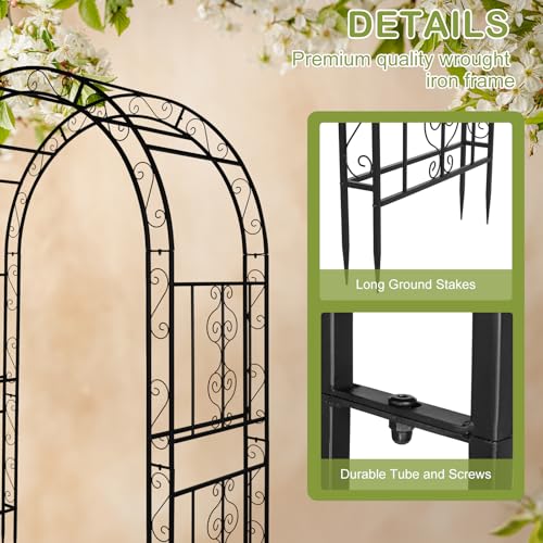 7FT Black Metal Garden Arch Arbor with Gate