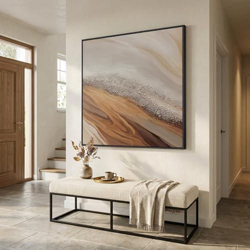 Extra Large Framed Beige Abstract Canvas Wall Art for Living Room