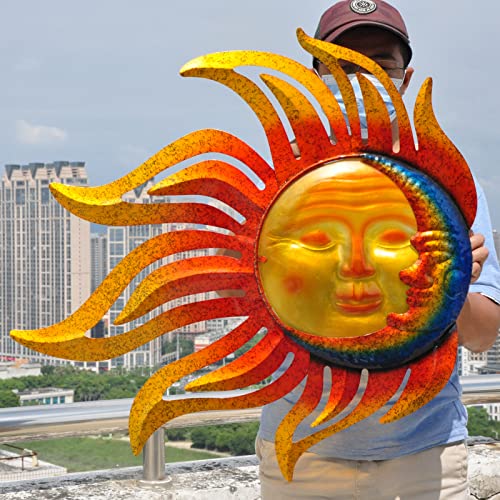 Large Outdoor Metal Glass Sun and Moon Wall Decor Outdoor Sun Moon Wall Art