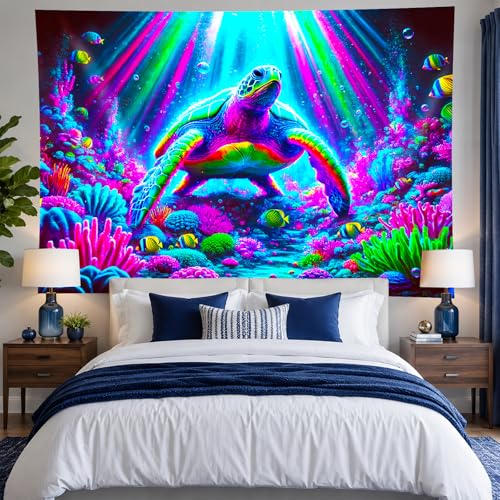 Blacklight Tapestry Sea Turtle Neon Wall Art 78 x 59 Inch