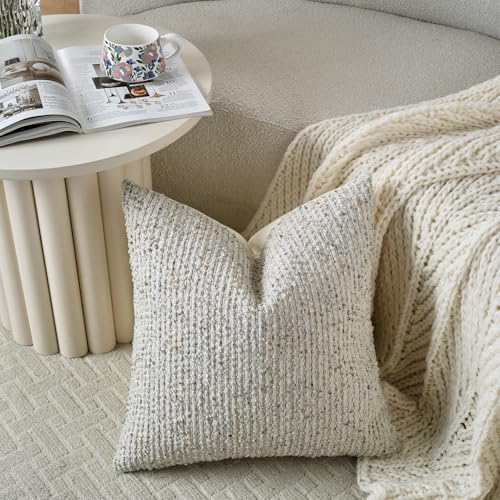 Striped Throw Pillow Covers 24x24 Set of 2 Cream Grey Textured Boucle Chic Morden Boho Accent Farmhouse Square Decorative Couch Pillow Covers for Home Decor Bed Sofa Living Room (2 Count)