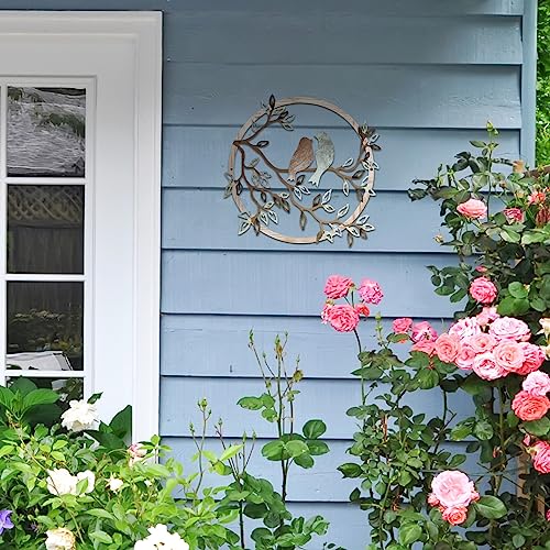 Metal Wall Art Bird on Tree Branch Silhouette Bird Hanging Ornament Porch Wall Decor for Living Room Outdoor Garden Bedroom Office Housewarming Party Decoration
