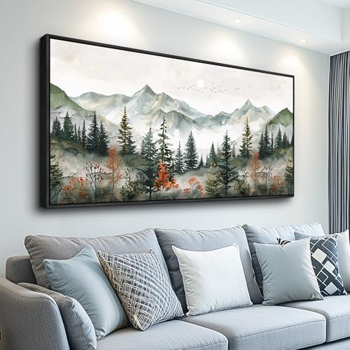 Large Black Framed Wall Decor For Living Room Canvas Wall Art For Office Wall Decorations For Bedroom Forest Mountain Landscape Painting Modern Pictures Artwork Home Decor 24x48 In