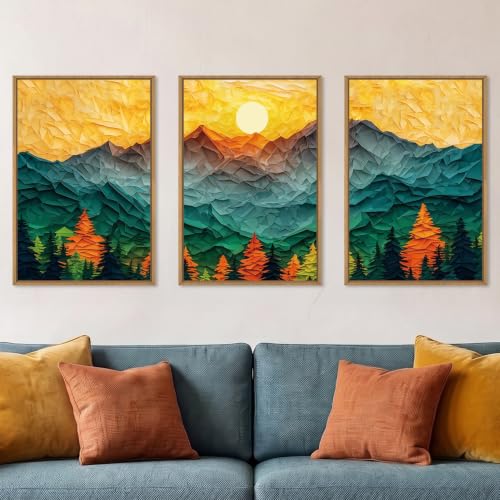 Abstract Boho Mountain Framed Canvas Wall Art Set