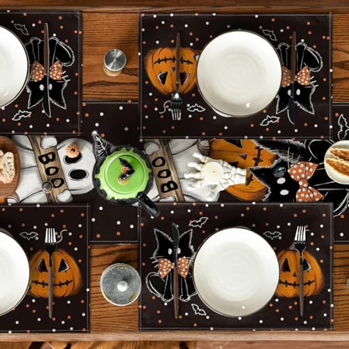 Black Cat Ghost Boo Halloween Placemats Set of 4 (4 Count)