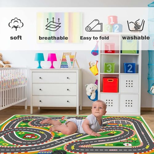 Kids Rug Playmat City Life Playroom Rug Activity Mat for Kids Toy Car Kids Carpet for Playroom Living Room (16.27 Sq Ft)