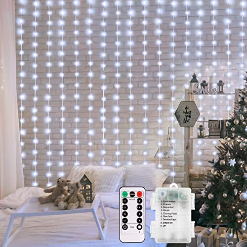 Curtain Lights Battery Operated 6.6×6.6ft with Remote Timer