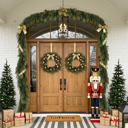 6FT Christmas Norfolk Pine Garland Real Touch Pine Artificial Faux Greenery Garlands Winter Christmas Garland for Table Mantle Fireplace Holiday Indoor Outdoor Xmas Decorations