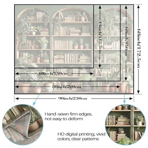 Sage Green Plant Bookshelf Tapestry Botanical Bookshelf Tapestries Wall Hanging Vintage Potted Plants Library Backdrop Extra Large Tapestry for Bedroom Living Room Dorm 90 x 68 inch