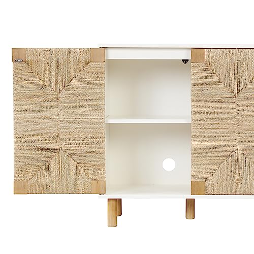 Beacon Accent Natural Sideboard Storage Cabinet with Adjustable Interior Shelf and Seagrass Doors