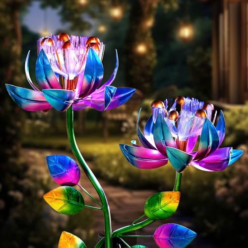 Solar Wind Spinners Blue Twin Flowers for Yard and Garden