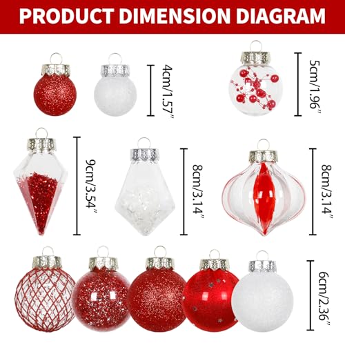 34PCS Red White Christmas Ball Ornaments Set for Tree Decorations (34 Count)