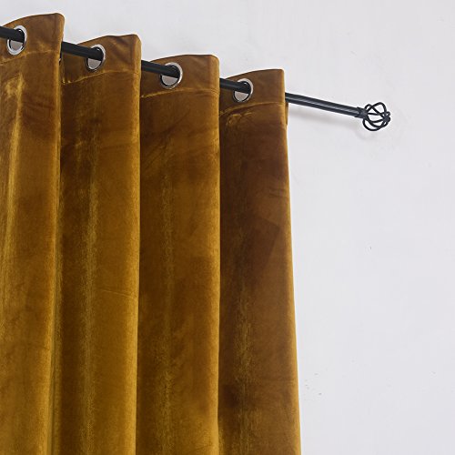 Super Soft Luxury Velvet Set of 2 Warm Yellow Blackout Velvet Energy Efficient Grommet